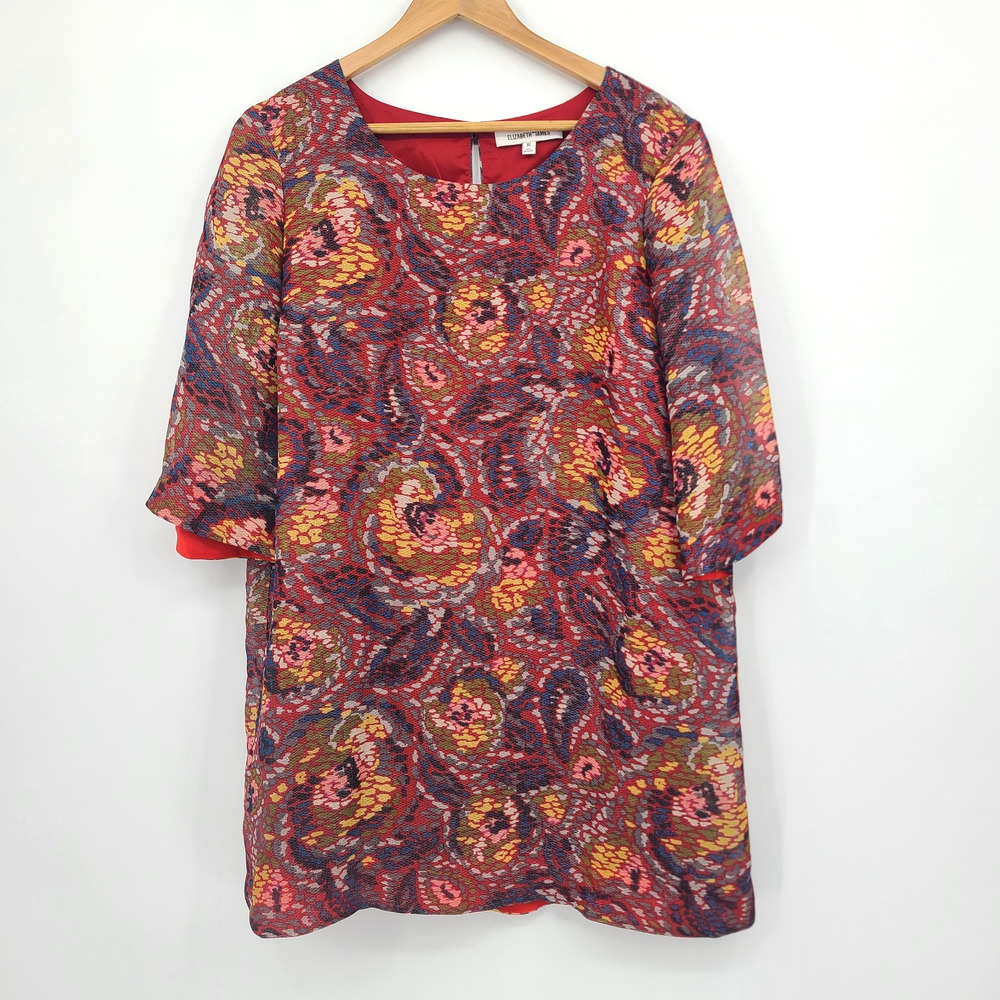 Elizabeth And James Silk Mini Shift Dress Abstract Paisley Boho Chic Size XL